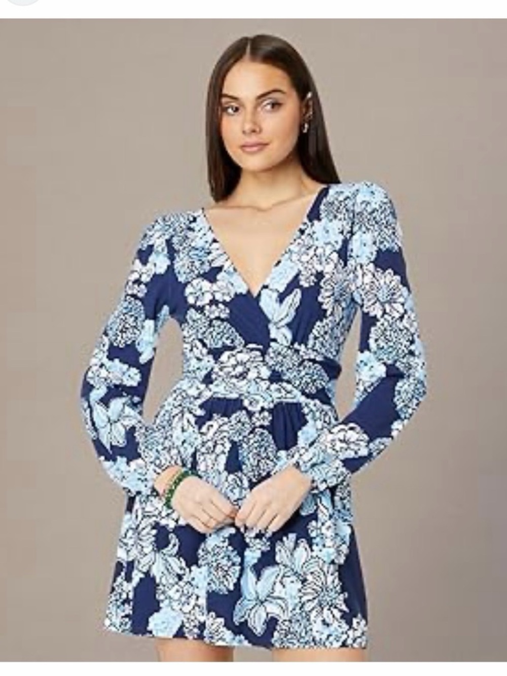 Lilly Pulitzer Navy Floral Long-Sleeve V‑Neck Dress